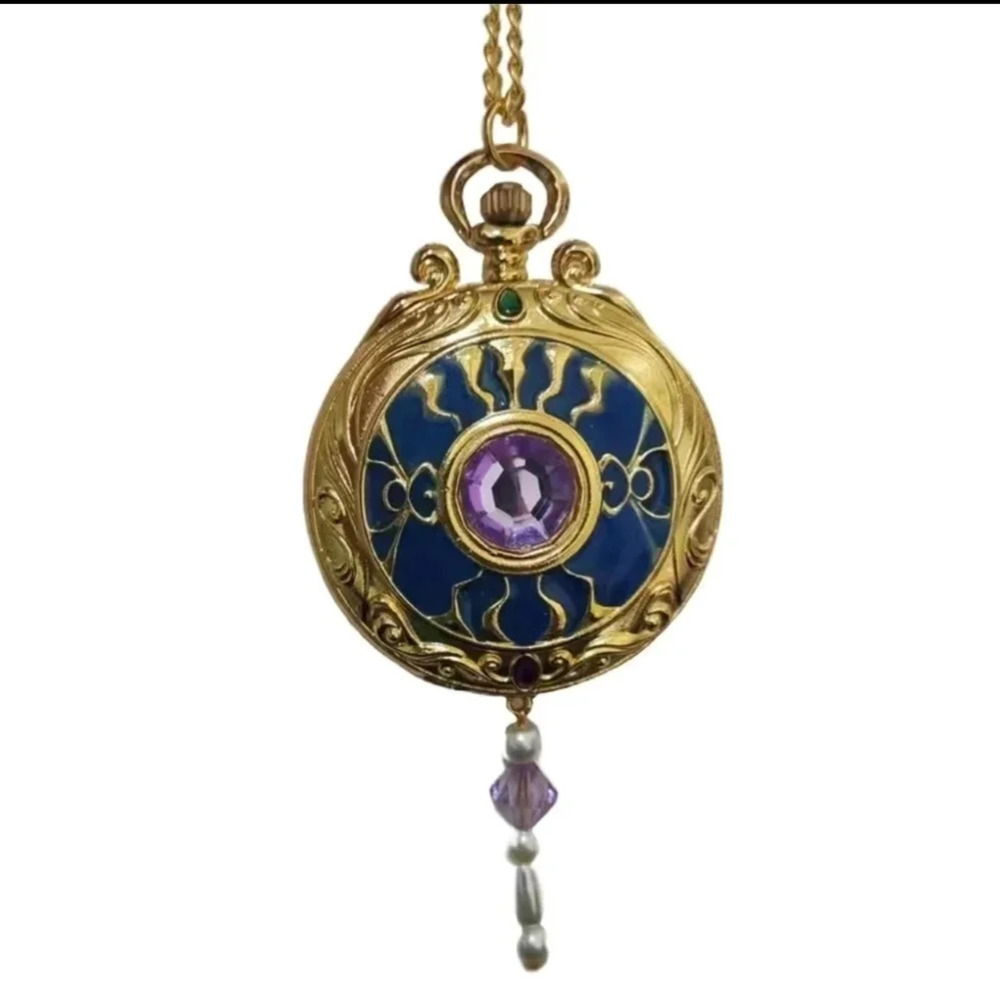 Gold Fantasy Pocket Blue & Purple Accent Watch w/ Lavender Rhinestone - Picture 2 of 11